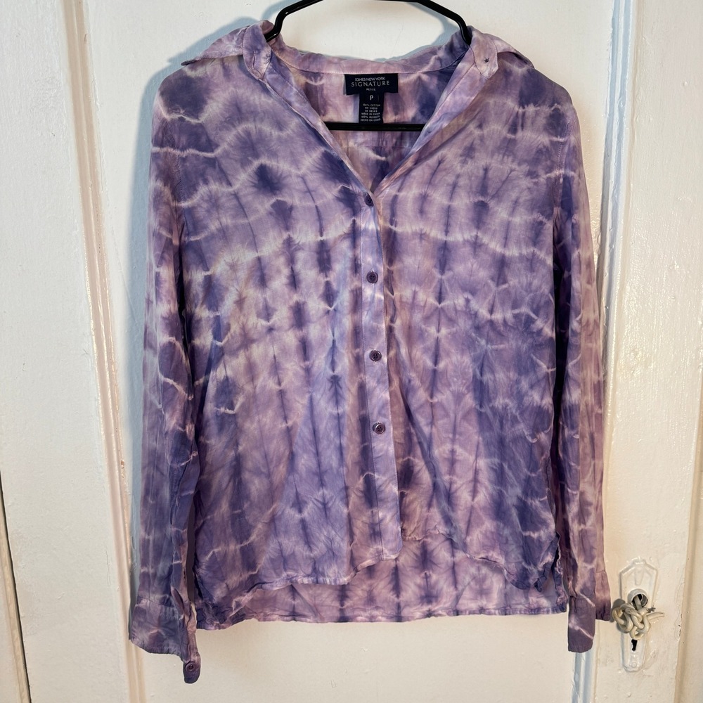 Tie Dye Cotton Shirt Fairycore Jones New York Boho Purple Petite P Pastel‎